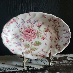 Vintage Johnson Brothers Rose Chintz Small Oval Serving Dish 8" *Crazing